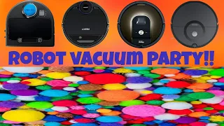 Robot vacuum party; 11 robot vacuums VS POMPOMS!