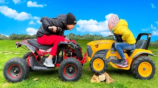 Funny story about Cars. Alex Ride on Power Wheels Tractors. Car Toy Play