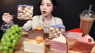 SUB)폭신달달 케이크에 버블티 먹방!🍰🥤초코크레이프케이크 샤인머스캣까지 디저트 꿀조합 리얼사운드 Cake & Bubble Tea Dessert Mukbang Asmr