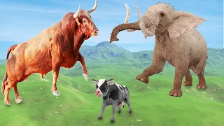 Elephant Vs Bull Save Cow Cartoon Animal Revolt Epic Battle