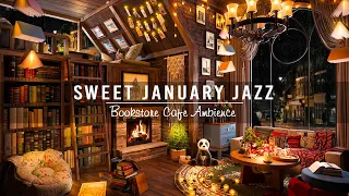 Sweet January Jazz Music & Cozy Rain Night in Bookstore Cafe Ambience | Piano Jazz Music to Sleeping