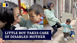 Little boy in China takes care of disabled mother