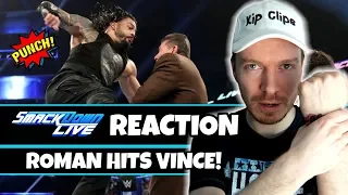 ROMAN REIGNS hits VINCE MCMAHON with a SUPERMAN PUNCH! WWE Smackdown Live Reaction