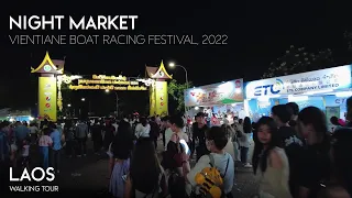 Walking Night Market with Thousands of people | Vientiane Fire Boat Festival | Laos Travel