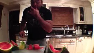 The UFC Fighter Gabriel gonzaga from Marlborough ma BJJ show how to pill off a skin from watermelon