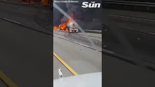 HUGE fuel tanker explodes as blazing fire causes road closures in Pennsylvania