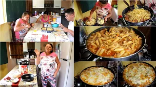 PRIMEIRA RECEITA COM MINHA FRIGIDEIRA GIGANTE 😱 MACARRÃO DE FRIGIDEIRA COM CARNE 😋 ALMOÇO DE DOMINGO