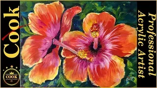See Why  Brush Direction Matters Painting  Hibiscus Flowers  with Acrylic Paints  on Canvas
