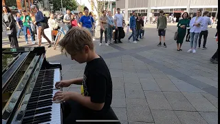 When A Child plays Flowers by Miley Cyrus on a Street Piano in Public - Piano Cover by David Leon