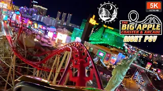 Big Apple Coaster Front Seat POV Night OnRide 5K 60FPS 2023| Rare Togo |New York New York, Las Vegas