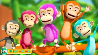 Five Little Monkeys Jumping On The Bed, Preschool Rhymes and Animal Songs for Kids