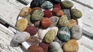 cutting Gemstone beach stones on the tile saw, to make pendants