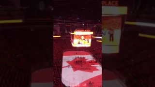 Oiler fans In Edmonton Canada sing O'Canada before Game 3 in 2nd Round of Playoffs