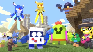 [Minecraft Brawl Stars animation] Brawl stars 8 bit, Mecha Crow, Leon, Spike, Poco, Darryl