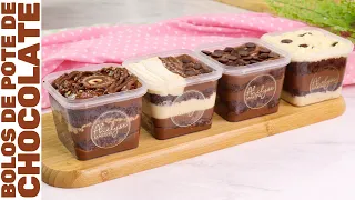 BOLO NO POTE DE CHOCOLATE CREMOSO E MOLHADINHO: FAÇA E VENDA | 2 BASES, 4 SABORES MAIS PEDIDOS!