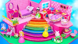 DIY Miniature Cardboard House ❤️ Build Barbie Dream Pink House with Rainbow Stairs from Cardboard