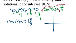 Solve trig equation 4 cos squared - 3 = 0