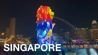 Singapore Night Walk - Merlion Park, Marina Bay, Garden By The Bay, Water Show