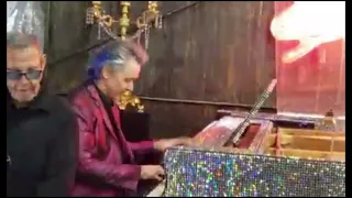 Lawrence Gowan of Styx on Liberace's Piano with Chuck Panozzo, at Liberace Garage