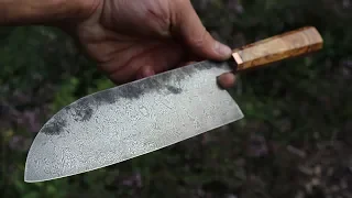 Japanese Damascus Santoku forged by hand and flypress