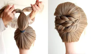 😱 Braided High Bun 😱 Wedding Prom Updo Hair Tutorial by Another Braid #shorts