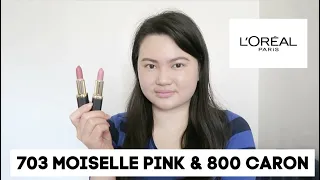 L'oreal Pairs Colour Riche Matte 703 Moiselle Pink & 800 Caron Review + Swatches | Tracey Violet
