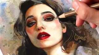 WATERCOLOR + COLOR PENCILS TUTORIAL // I paint a Selfportrait!