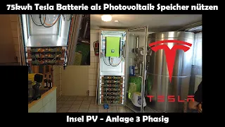 75kwh Tesla Batterie als Photovoltaik Speicher nützen - 3Phasige Insel PV! upcycling electric car🚗