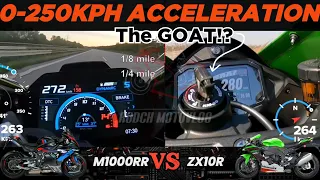 BMW M1000RR vs Kawasaki ZX10R | 0-250kph Acceleration | GPS Top Speed Attempt 🔥
