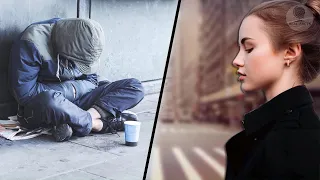 Girl offered the beggar something to eat and he refused  When he recognized her, he was surprised