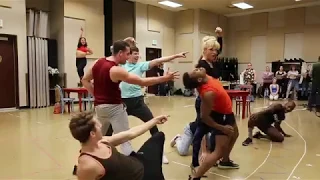 MAMMA MIA! cast rehearing "Does Your Mother Know?"