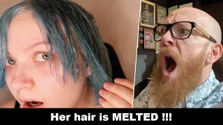 Her hair is melted !!! Hairdresser reacts to hair fails #hair #beauty