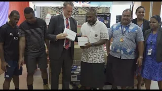 Fijian Minister for Health receives COVID-19 relief supplies from the USA Embassy