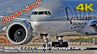 Boeing 777F Qatar Airways Cargo at Valencia [4K] A7-BFB (Close view)