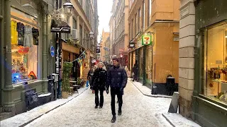 [4K]🇸🇪 Snow Walk in Old Town Stockholm❄️| Snowfall in Sweden | Stockholm Christmas 2022