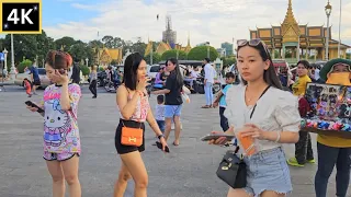 Street Walk Phnom Penh Tour: Virtual Walk, Evening Scene | Cambodia 4K Walk 2023