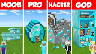 Minecraft Battle: NOOB vs PRO vs HACKER vs GOD: DIAMOND BLOCK HOUSE BASE BUILD CHALLENGE / Animation