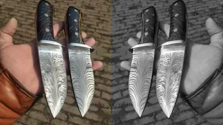 Customized  Feather pattern welded Skinner knives.