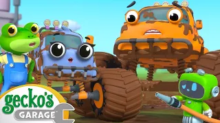 Max & Molly Mudbath | Monster Truck| Animal for Kids | Truck and Bus Cartoon | Gecko's Garage