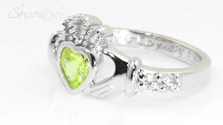 August Sterling Silver Birthstone Claddagh Ring