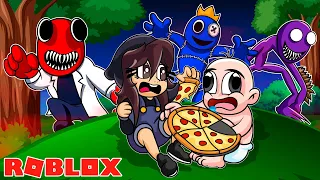 LE ROBAMOS LA COMIDA A LOS RAINBOW FRIENDS HAMBRIENTOS 😱 BEBE NOOB en Amigos hambrientos ROBLOX