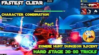 FASTEST CLEAR- ALL STAGES 90 ZOMBIE HUNT DUNGEON ASCENT TRICKS | FREE FIRE HUNTING SPREE MODE TRICK