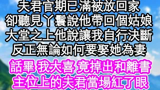 夫君官期已滿被放回家，卻聽見丫鬟說他帶回個姑娘，大堂之上他說讓我自行決斷，反正無論如何要娶她為妻，話畢 我心中大喜 竟掉出和離書，主位上的夫君當場紅了眼| #為人處世#生活經驗#情感故事#養老#退休