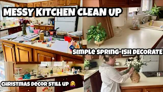 KITCHEN CLEAN & DECORATE/Cleaning up a messy kitchen and adding some spring touches/Plus dinner idea