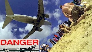 St. Maarten - United Boeing B737 - 6th amazing Jet Blast Challenge (6. plane of 8)