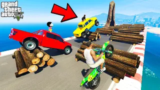 FRANKLIN TRIED IMPOSSIBLE WOODEN LOG SPEED BUMP MEGARAMP PARKOUR CHALLENGE GTA 5 | SHINCHAN and CHOP