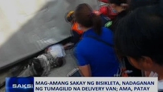 Amang nagbibisikleta, patay nang madaganan ng tumagilid na delivery van: angkas niyang anak, sugatan