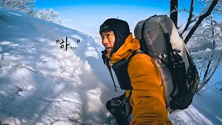 The greatest snow bomb ever! | I stayed one night on a mountain | snow backpacking in south korea