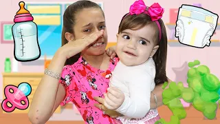 Flor de Menina é babá por um dia com Bebê de Verdade