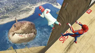 GTA 5 Water Ragdolls | SPIDERMAN VS MEGALODON Jumps/Fails (Euphoria Physics) Ep.41